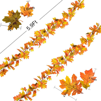 DearHouse 2 Pack Fall Garland Maple Leaf, 5.9Ft/Piece Hanging Vine Garland Artificial Autumn Garland Thanksgiving Decor for Home Wedding Fireplace Party Christmas (Yellow)