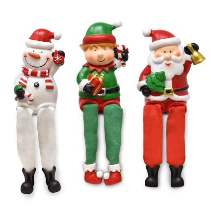 Boutique Christmas Characters Shelf Sitters Santa Snowman Elf Decorations 3 Pack Poly Resin Desk Mantel Table Topper Centerpiece Holiday Sitting Leg Figurines Winter Home Indoor Party Accessories