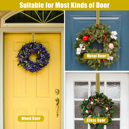 Wreath Hanger for Front Door, Adjustable Wreath Door Hanger Gold Wreath Holder Over The Door Hooks from 15-25inch for Christmas Wreath Decor