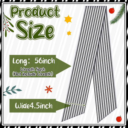 2 Pcs Christmas Wreath Sash for Front Door Chinoiserie Patriotic Wreath Sash Wreath Accessories for Embroidery Monogram Outdoor Indoor Party Yard Doorway 4.5" W x 56" L(Stripe)