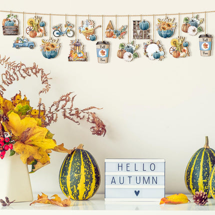 Kigley 36 Pcs Thanksgiving Wood Ornaments for Tree Fall Wooden Hanging Ornaments Gnome Autumn Harvest Maple Leaf Ornament Cutout Pumpkin Truck Hanging Pendant for Holiday Party Fall Decoration