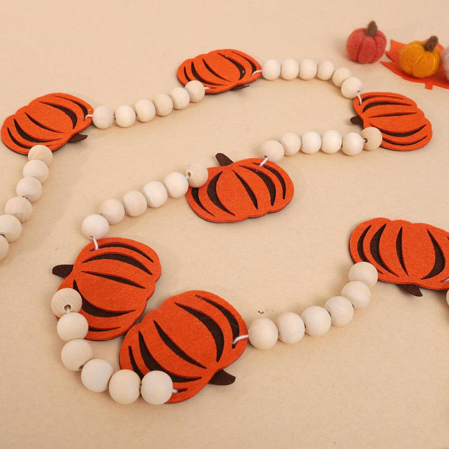 Fall Decor, Fall Decorations for Home, Felt Pumpkins and Wood Beads Garland - Fall Pumpkin Garland for Mantle, Fall Pumpkin Wall Decor, Halloween Decorations Indoor