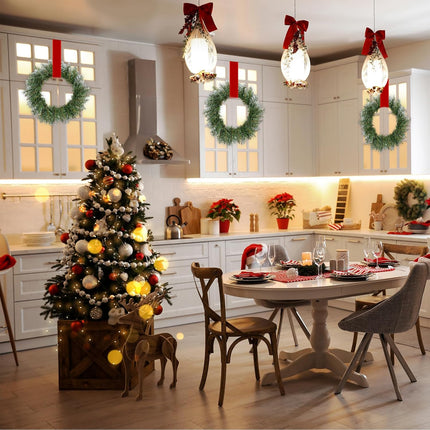Zeyune 8 Pcs Christmas Wreaths 12 Inch Artificial Christmas Kitchen Cabinet Wreaths Holiday Faux Pine Wreaths for Decorating Windows Front Door Dining Chairs Room Farmhouse Christmas Party