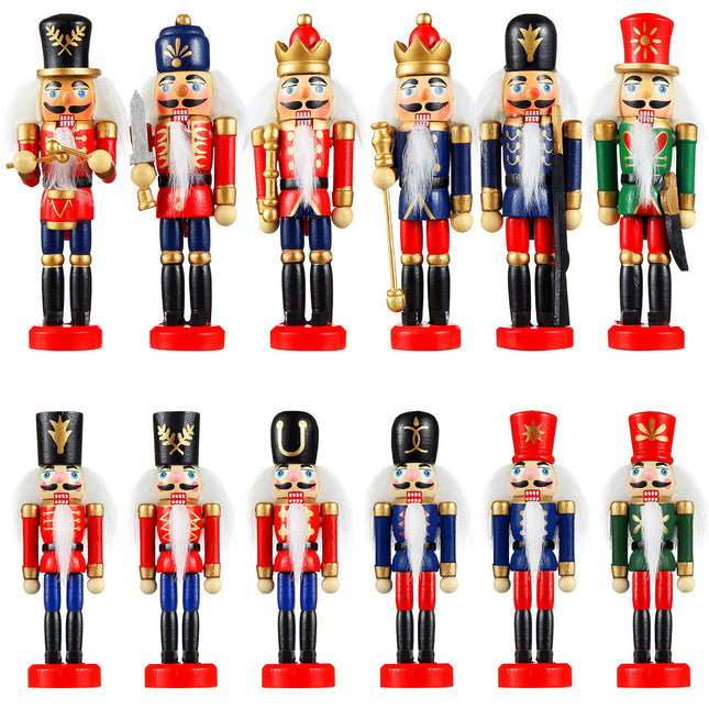 12 Pcs Wooden Soldier Nutcracker Ornaments - Small Hanging Xmas Decor for Tree - Classic Figures