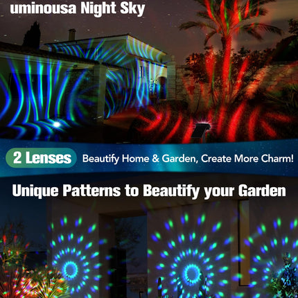 Solar Spot Lights Outdoor, Spotlights Waterproof with 2 Detachable Lens, Dusk-to-Dawn Solar Wall Lights Pathway Lights for Yard, Garden, Patio, Outside Landscape, Christmas, 4 Pack, Warm&RGB