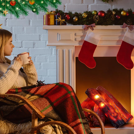 Tuanse 4 Pcs Christmas Fireplace Logs Light Fake Fireplace Logs Flameless Fireplace Lights LED Fireplace Log Fake Flameless Fire Log LED Log for Christmas Ornament Home Winter Indoor Party Decoration