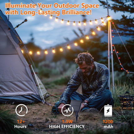 Kawaya Solar-Powered String Lights Outside: 31 FT Outdoor LED Patio Lights with USB-Charging, IP65 Waterproof 15 Shatterproof Edison Bulbs Bistro Lights for Yard Porch Deck Cafe
