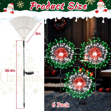 6 Pcs Christmas Solar Firework Lights Solar Lights Outdoor Garden 120 LED 8 Modes Waterproof LED Sparkler Lights Outdoor for Patio Yard Pathway Walkway(Red, White, Green)