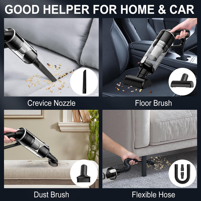 Handheld Vacuum Cordless,Car Vacuum Cleaner With Large Capacity Dust Bin,Hand Held Vacuum Cordless Rechargeable,Mini Hand Vacuum With Multi Accessories,Lightweight Portable Vacuum For Car,Home