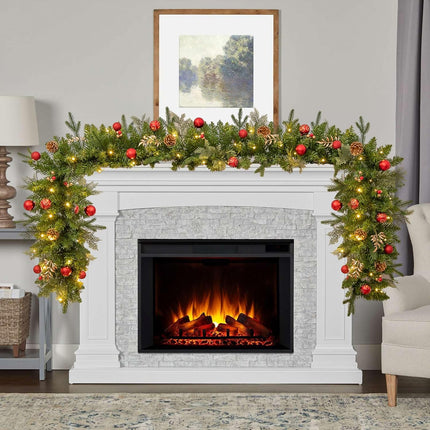 9FT Christmas Garland Prelit with Battery Operated 50 LED Lights, Artificial Xmas Greenery Garland Holiday Decoration Stairs Mantle Door Indoor Outdoor