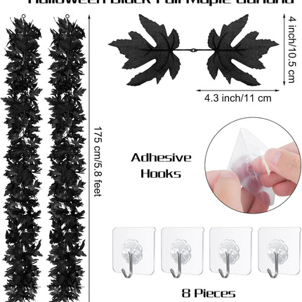4 Pack Halloween Black Fall Maple Garland Decorations 5.8 Feet Maple Leaf Garland with Hooks Artificial Hanging Foliage Vine Garland for Autumn Halloween Thanksgiving Home Decorations