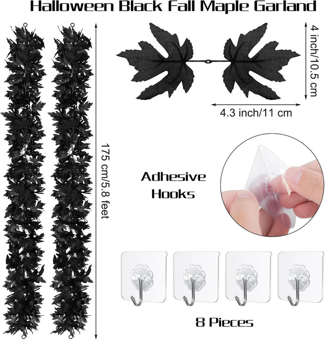 4 Pack Halloween Black Fall Maple Garland Decorations 5.8 Feet Maple Leaf Garland with Hooks Artificial Hanging Foliage Vine Garland for Autumn Halloween Thanksgiving Home Decorations