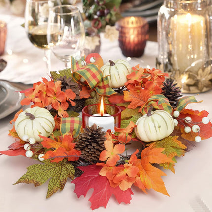 Adeeing 20" Fall Wreath for Front Door, Autumn Wreath with Pumpinks Pinecones Maple Leaves, Fall Decor for Thanksgiving Harvest Home Outside Indoor Wall Porch