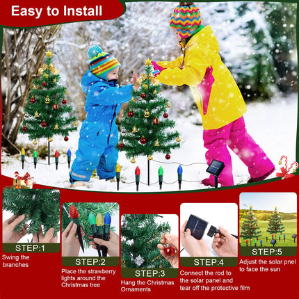 Ninonly Christmas Decorations Outdoor 2 Pack Solar Christmas Tree Strawberry Lights Waterproof Pathway Lights for Yard Xmas Holiday Outside Christmas Decorations