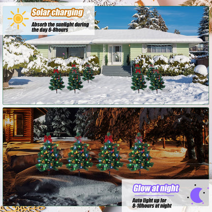 Libima 8 Pcs Solar Powered Christmas Tree Stake Lights Outdoor Decorations Waterproof with Bow Tie Red Berries Bells for Xmas Patio Yard Garden Pathway Cemetery Grave, Constant and Flashing Modes