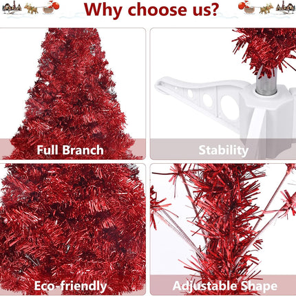 5ft Red Christmas Tree for Home, Office, Party Decoration, Artificial Tinsel Christmas Tree for Xmas Seasonal Holiday Decoration Indoor Outdoor (Red-5ft)