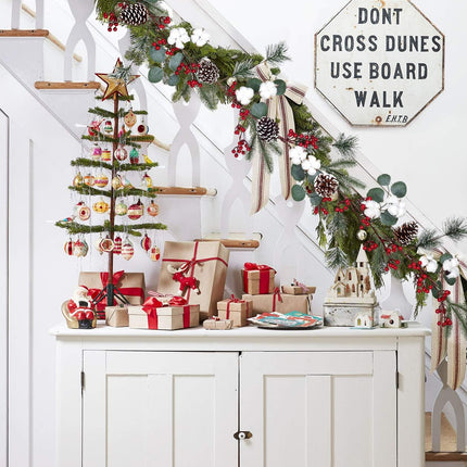 Artiflr 6FT Christmas Pine Garland with Berries Pine Cones Spruce Eucalyptus Leaves Cotton Balls Winter Greenery Garland, Artificail Berry Garland for Holiday Fireplace Table Runner Centerpiece Decor
