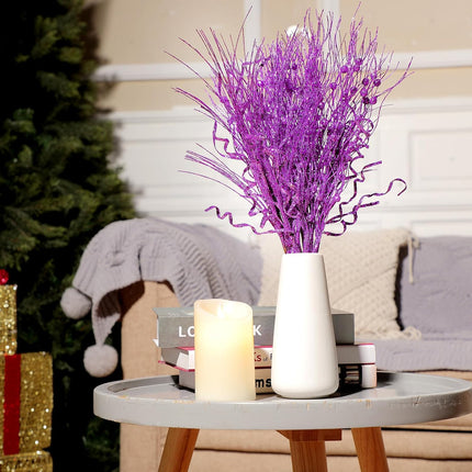 Yunlly 24 Pcs 17 Inch Christmas Glitter Tree Filler Decorations Artificial Glitter Berry Stem Branches Picks for Xmas Tree Glittery Twigs for Vases Wreath Holiday Wedding Party Decor(Purple)
