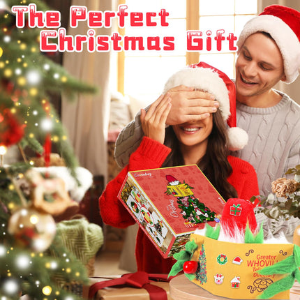 Christmas Tree Topper - 13.77 Inch Elf Christmas Decoration Behind Book with Magic Stickers, for Holiday Indoor Wreath Front Door Party Supplies