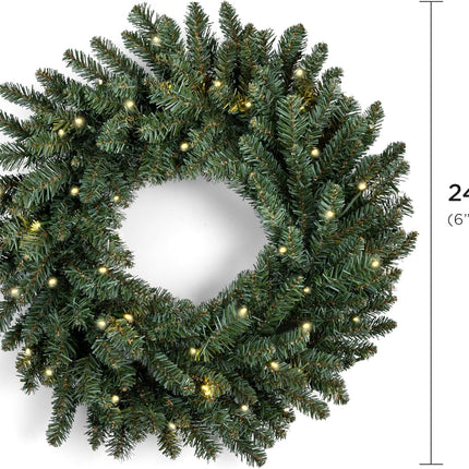 Papyrus 24" Pre-Lit Blue Spruce Artificial Wreath, Warm White Light, Battery Powered, Indoor/Outdoor