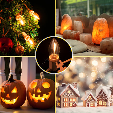 Meonum 1 Pack Christmas Village House Accessories Cord Light Bulbs, C7 Halloween Blow Mold Pumpkin Light with Switch Replacement Compatible with Dept 56 Christmas Holiday Craft Project Decor (12 LED)