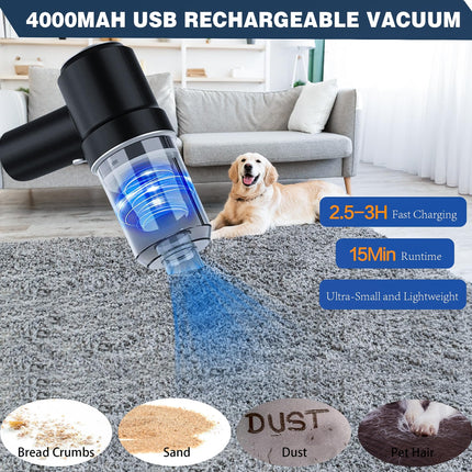 Handheld Car Vacuum Cleaner, Cordless Vacuum Cleaner, Usb Rechargeable Mini Vacuum Cordless With Led Light, Portable Vacuum With Vacuum Cleaner And Air Duster 2 In 1 For Carhomeofficepet