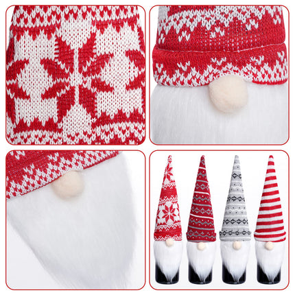 4 Pack Christmas Gnome Wine Bottle Covers Handmade Tomte Swedish Gnomes Wine Bottle Toppers Decorative for Holiday Xmas Year Dining Table Decor Party