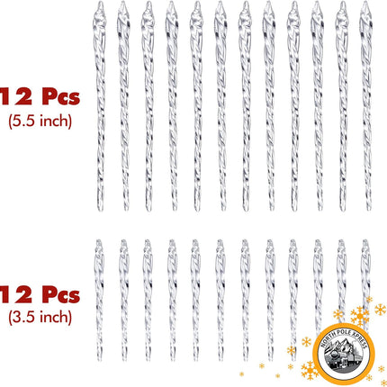 Twisted Clear Glass Icicle Christmas Ornaments for Christmas Trees - Set of 24 Icicles Christmas Tree Decorations - Christmas Tree Ornaments Perfect for White Or Silver Crystal Winter Frost Look