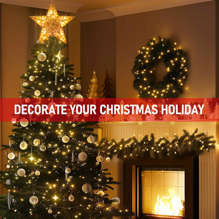 Dazzle Bright 11 Inch Star Tree Topper, Lighted Glitter Christmas Treetop with 10 Lights, Christmas Decorations for Xmas Tree Home Bar Shop Christmas Decor (Gold)
