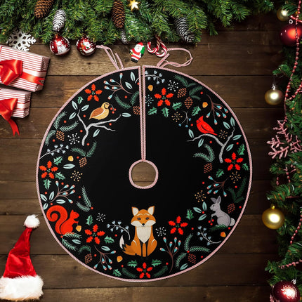 Christmas Tree Skirt 36" Forest Animals Xmas Tree Skirt Decor Mats for Farmhouse Rustic Xmas Holiday Indoor Party Outdoor Decorations (Black, 36 Inch)