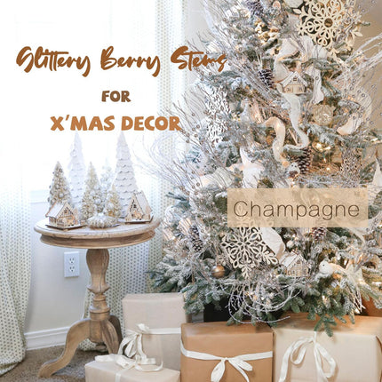 6Pcs Artificial Glitter Berry Stems, Champagne Halloween Decoration Twisted Glittery Twigs, Christmas Tree Picks, Branches for Xmas Decor Small Vase Holiday Wedding Party (15.8 Inch)