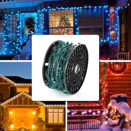 Ultimate Unicorn 500 FT C9 Light Socket Set Spool, Christmas Stringer Bulk Reel 12" Spacing, C9 Light Strand Green Wire, Christmas Stringer with E17 Sockets (10 Pairs of Plugs Included)