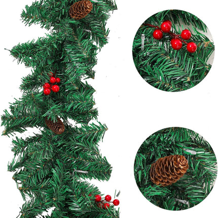Pre-lit 9 ft Christmas Garland with Red Berries and Pine Cones, 50 Waterproof LED Lights (1)