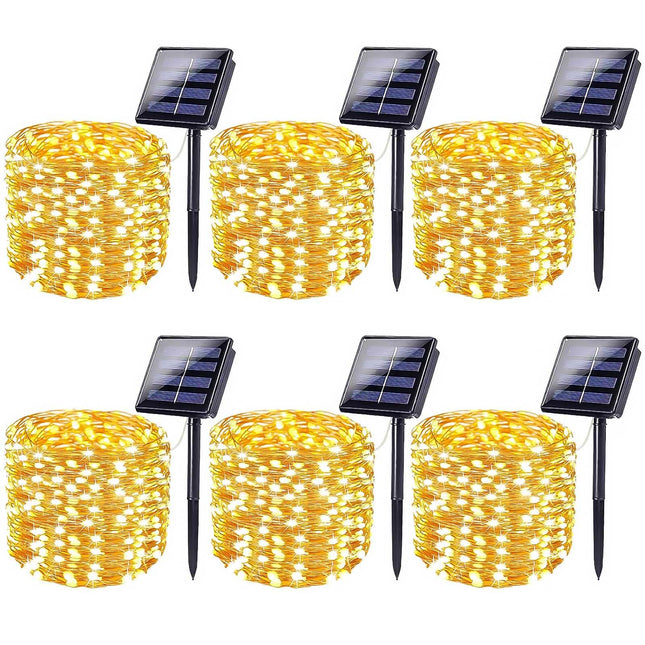 IDEAALS Solar Christmas String Lights, 6-Pack 40FT 100 LED, Waterproof Solar Twinkle Lights with 8 Modes for Outdoor Tree Decorations(Warm White)