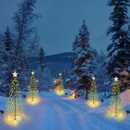 d 2 Pack Spiral Solar Christmas Tree Lights, 32'' Outdoor Christmas Decorations, 8 Modes Solar Pathway Lights, Waterpoof Light up Prelit Xmas Tree for GardenPatio Yard Walkway Driveway
