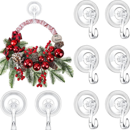 Yookeer Christmas Wreath Suction Cup Hooks Wreath Hanger Suction Cup Heavy Duty Reusable Suction Cups Large Clear Suction Wreath Hanger for Glass Door Window Hanger(12 Pcs)