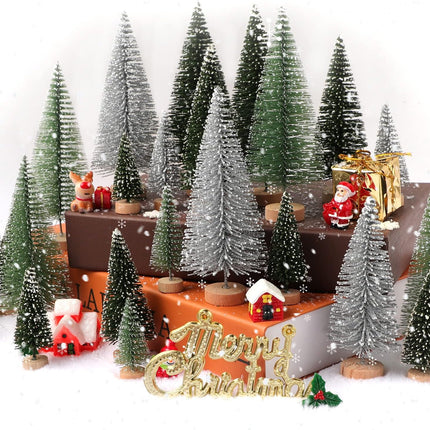 30Pcs Christmas Decorations Mini Christmas Trees, Artificial Christmas Tree Bottle Brush Trees with Wooden Base for Christmas Decor Christmas Party Home Table Craft