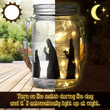 3 Pcs Christmas Nativity Scene Lantern Decorative Nativity Solar Lantern Fairy Hanging Jar Lights Solar for Indoor Outdoor Decorations Holiday Xmas Home Decor