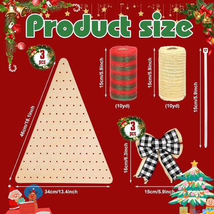 3 Pcs Triangle Wreath Board Form Christmas Wood Wreath Boards Triangular Wreath Frame Mesh Flower Boards for Wreaths with 100 Wire Ties and Three Bows for Making Deco Mesh Christmas Tree Wreath