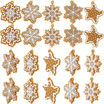20 Pcs Christmas Gingerbread Snowflake Ornaments Mini Tree Hanging Decorations Silicone Christmas Ornaments Xmas Gingerbread Ornaments with Ropes for Christmas Tree Winter Crafts