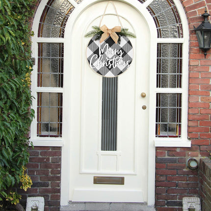 Jetec Christmas Sign Merry Christmas Decorations White and Black Wood Wreath Hanging Sign Rustic Burlap Wooden Holiday Decor for Christmas Home Window Wall Door Farmhouse Indoor Outdoor