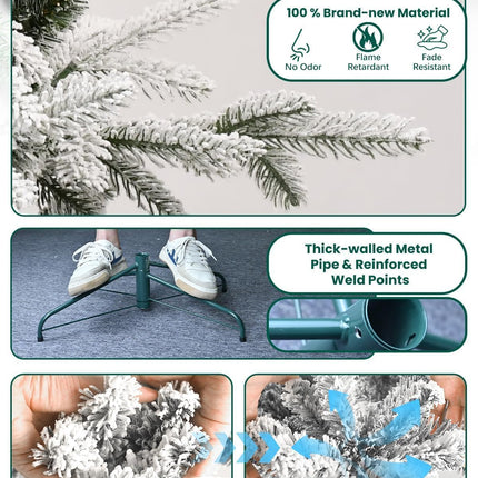 Flocked Christmas Tree Prelit 4ft Leheyhey Small Christmas Tree with LED Lights, Memory Steel Wire Branch Simulation of Fir Tree, Foldable Metal Base, 739 PE & PVC Mixed Branch Tips