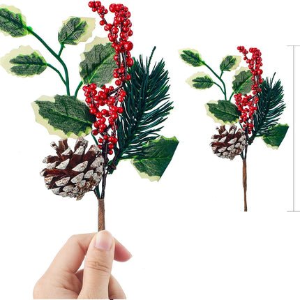 WILLBOND Artificial Christmas Tree Picks Red Berry Pine Picks Spray Berry Branches Holly Pine Flower Pick Berry Pinecones for Christmas Crafts Party Festive Home Decor (Classic Style,24 Pcs)