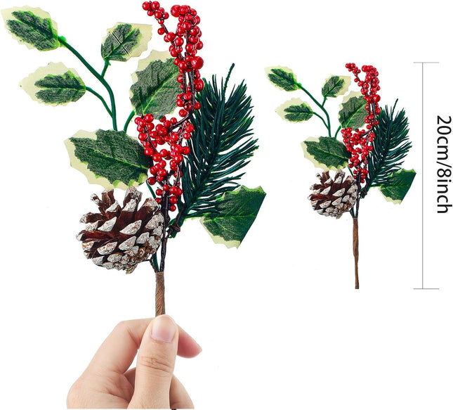 WILLBOND Artificial Christmas Tree Picks Red Berry Pine Picks Spray Berry Branches Holly Pine Flower Pick Berry Pinecones for Christmas Crafts Party Festive Home Decor (Classic Style,24 Pcs)