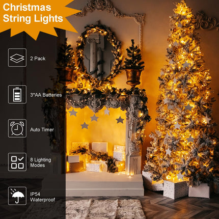 ZAIYW 2 Pack Christmas Lights 23ft 70 LED, Battery Operated Mini String Lights Waterproof Christmas Tree Lights with Timer for Indoor Outdoor Home Party Garden Yard Xmas Decoration, Warm White