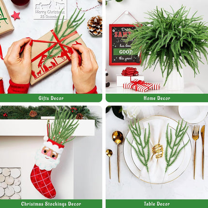 50Pcs Christmas Norfolk Pine Branches, 14" Norfolk Pine Artificial Christmas Stems, Christmas Greenery Pine Branches DIY Crafts Faux for Christmas Indoor Outdoor Home Decor