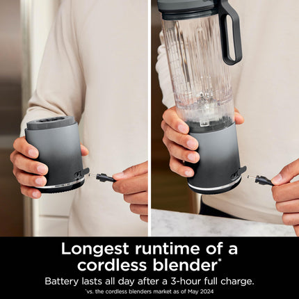 Ninja Blast Max Portable & Personal Blender + Twist & Go Smootie Blend Ice Crush 3 Programs Cordless 22 oz removable Vessel Dishwasher Safe Leakproof Grey BC251GY