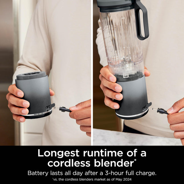 Ninja Blast Max Portable & Personal Blender + Twist & Go Smootie Blend Ice Crush 3 Programs Cordless 22 oz removable Vessel Dishwasher Safe Leakproof Grey BC251GY