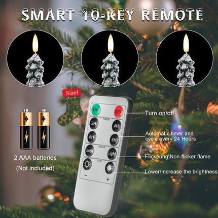 Christmas Tree Candles with 3D Wick, 11.4" Green Real Wax Flameless Taper Candles with Remote, Flickering LED Candles Xmas Candlesticks Battery Operated Candles for Home, Party Decor, 2 Pack