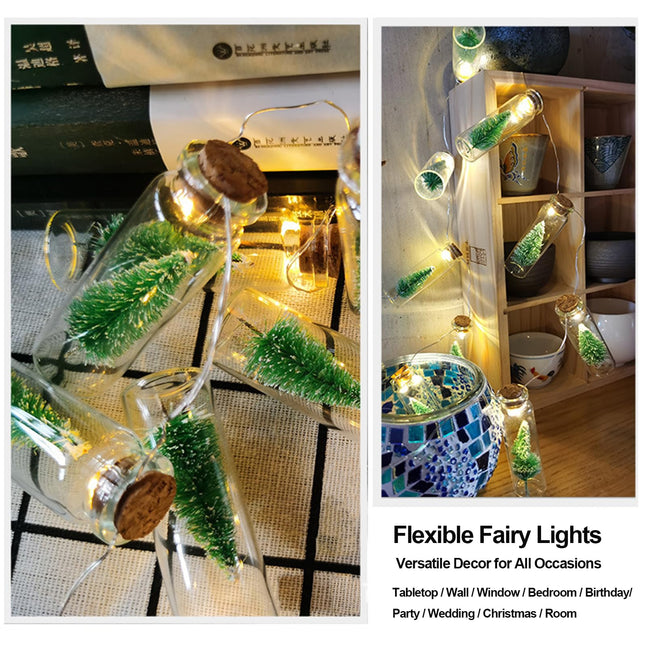 Mini Christmas Tree Lights Battery Operated Clear Glass Jar Bottle String Lights 10 LED Warm White Fairy Lights for Indoor Home Bedroom Wedding Birthday Party Decoration